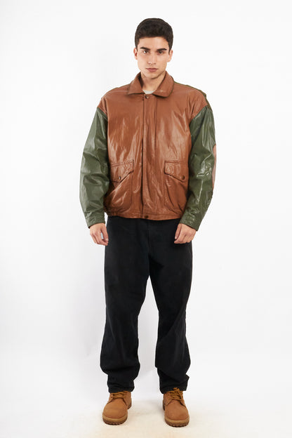 1990 Vintage Nautica Leather Leather Bomber Aviator Jacket (M/L)