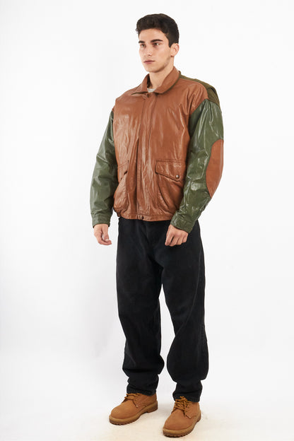1990 Vintage Nautica Leather Leather Bomber Aviator Jacket (M/L)