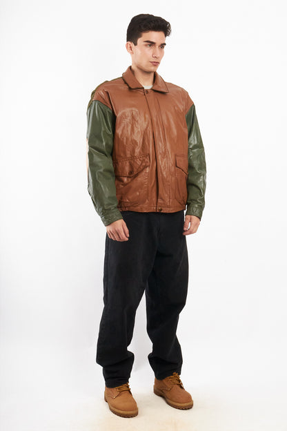 1990 Vintage Nautica Leather Leather Bomber Aviator Jacket (M/L)