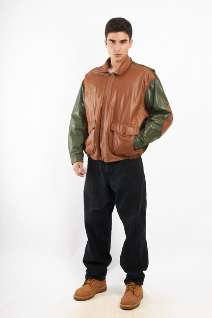 1990 Vintage Nautica Leather Leather Bomber Aviator Jacket (M/L)