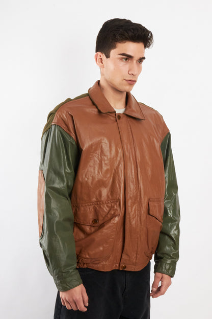 1990 Vintage Nautica Leather Leather Bomber Aviator Jacket (M/L)