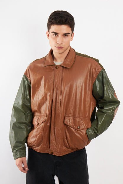 1990 Vintage Nautica Leather Leather Bomber Aviator Jacket (M/L)
