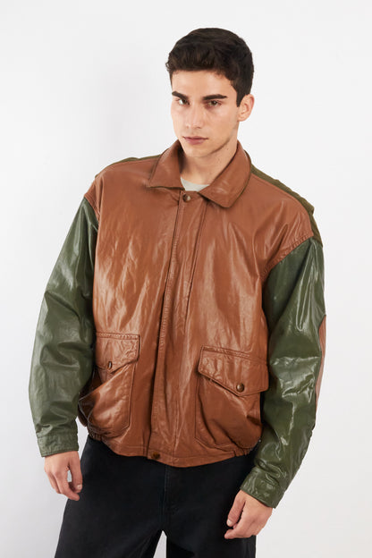 1990 Vintage Nautica Leather Leather Bomber Aviator Jacket (M/L)