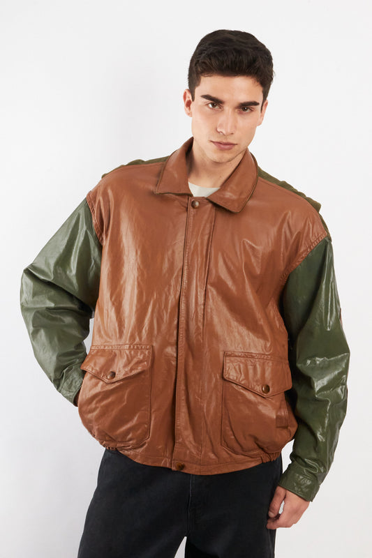 1990 Vintage Nautica Leather Leather Bomber Aviator Jacket (M/L)
