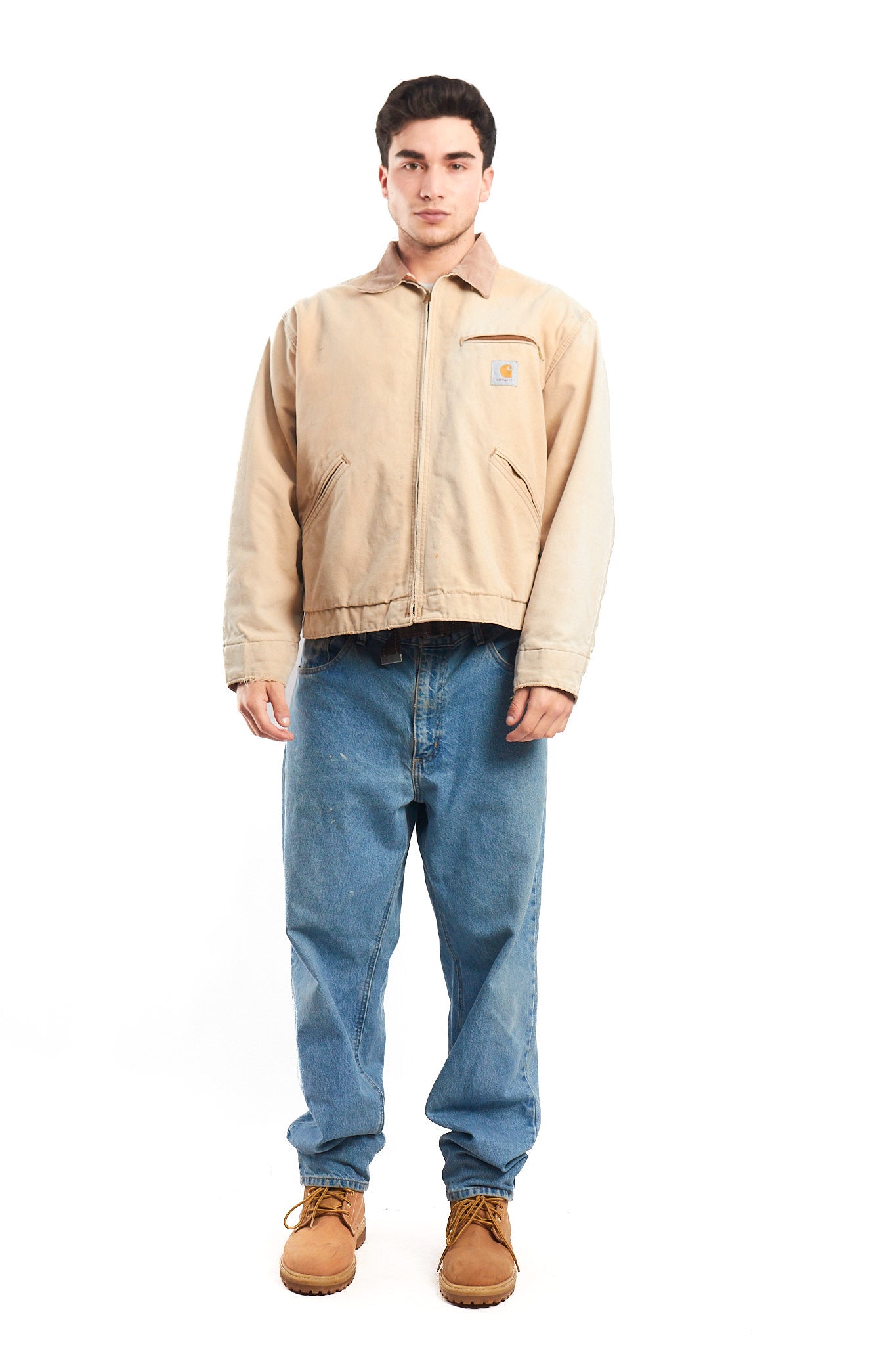 1996 Vintage Carhartt 6QLJ Red Quilted Tan Detroit Jacket (L)