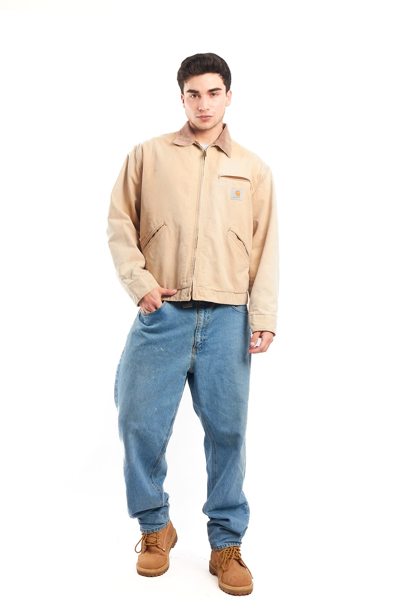 1996 Vintage Carhartt 6QLJ Red Quilted Tan Detroit Jacket (L)