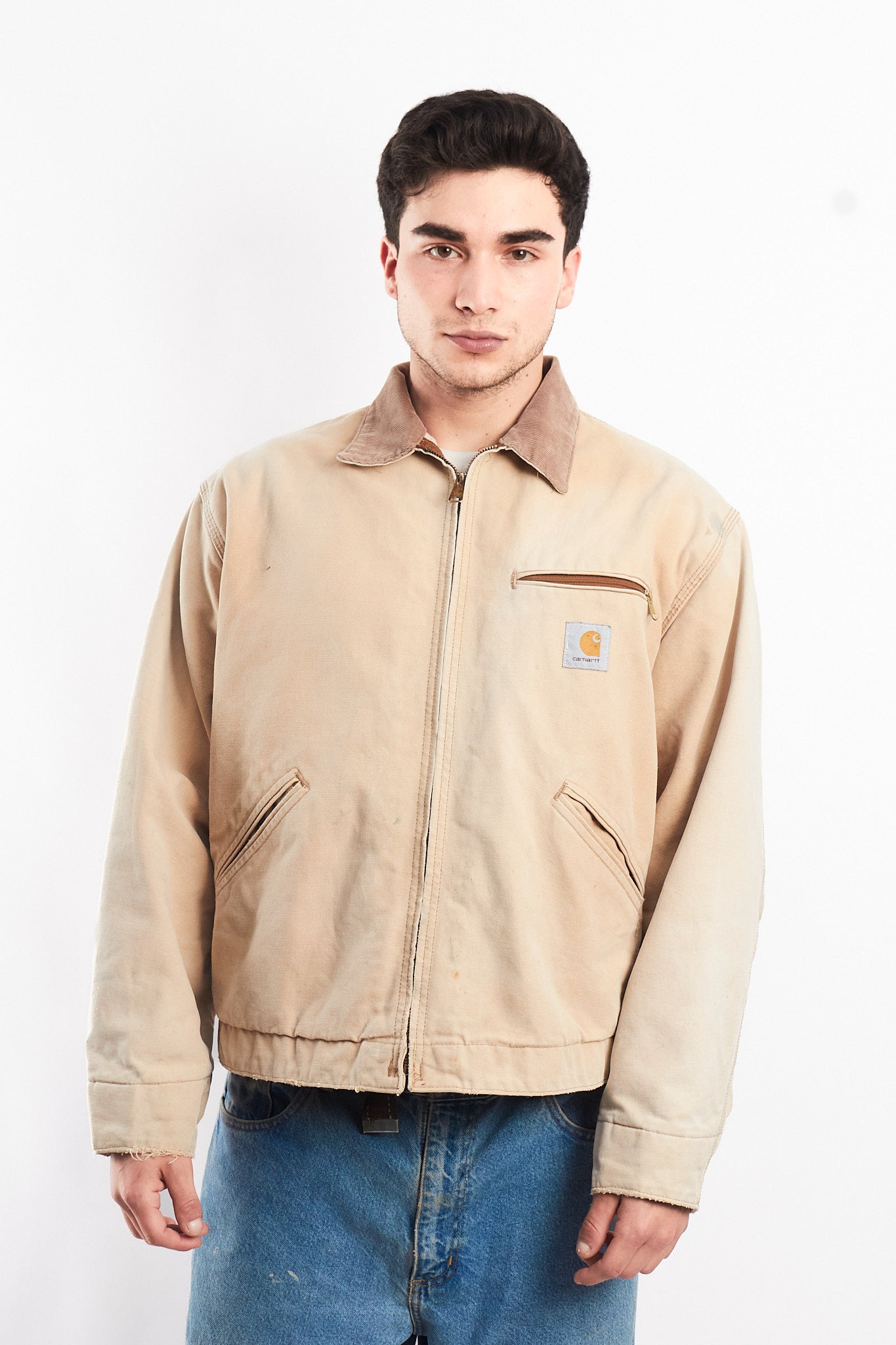 1996 Vintage Carhartt 6QLJ Red Quilted Tan Detroit Jacket (L)