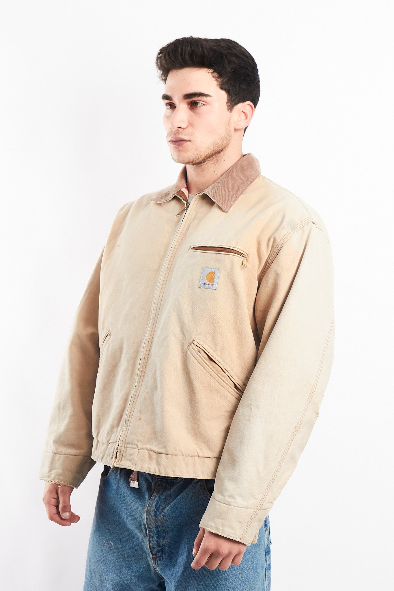 1996 Vintage Carhartt 6QLJ Red Quilted Tan Detroit Jacket (L)