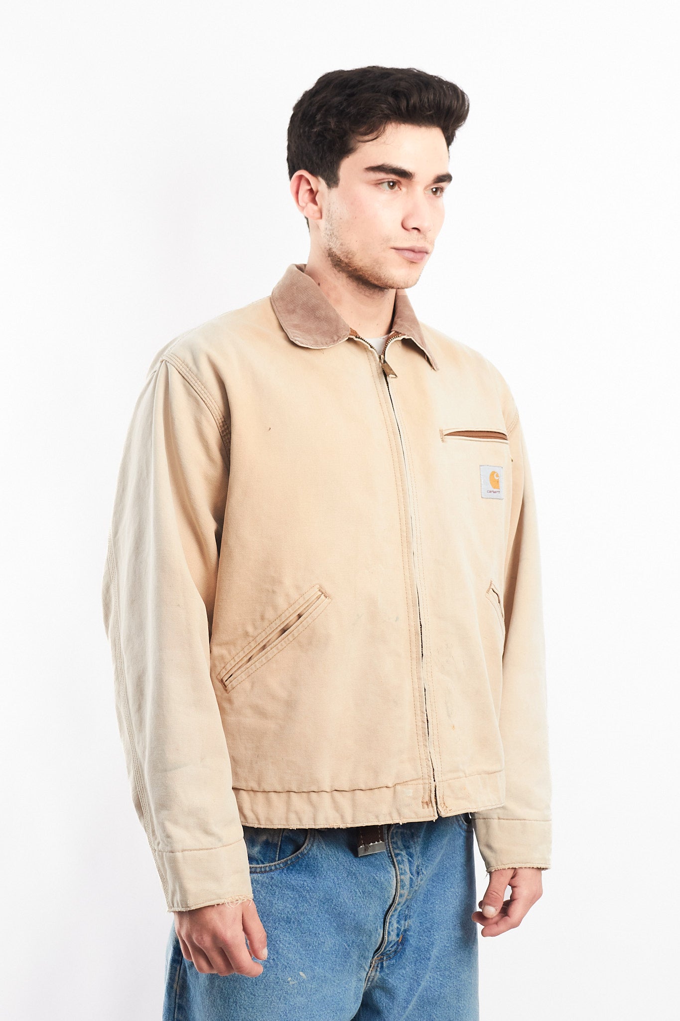 1996 Vintage Carhartt 6QLJ Red Quilted Tan Detroit Jacket (L)