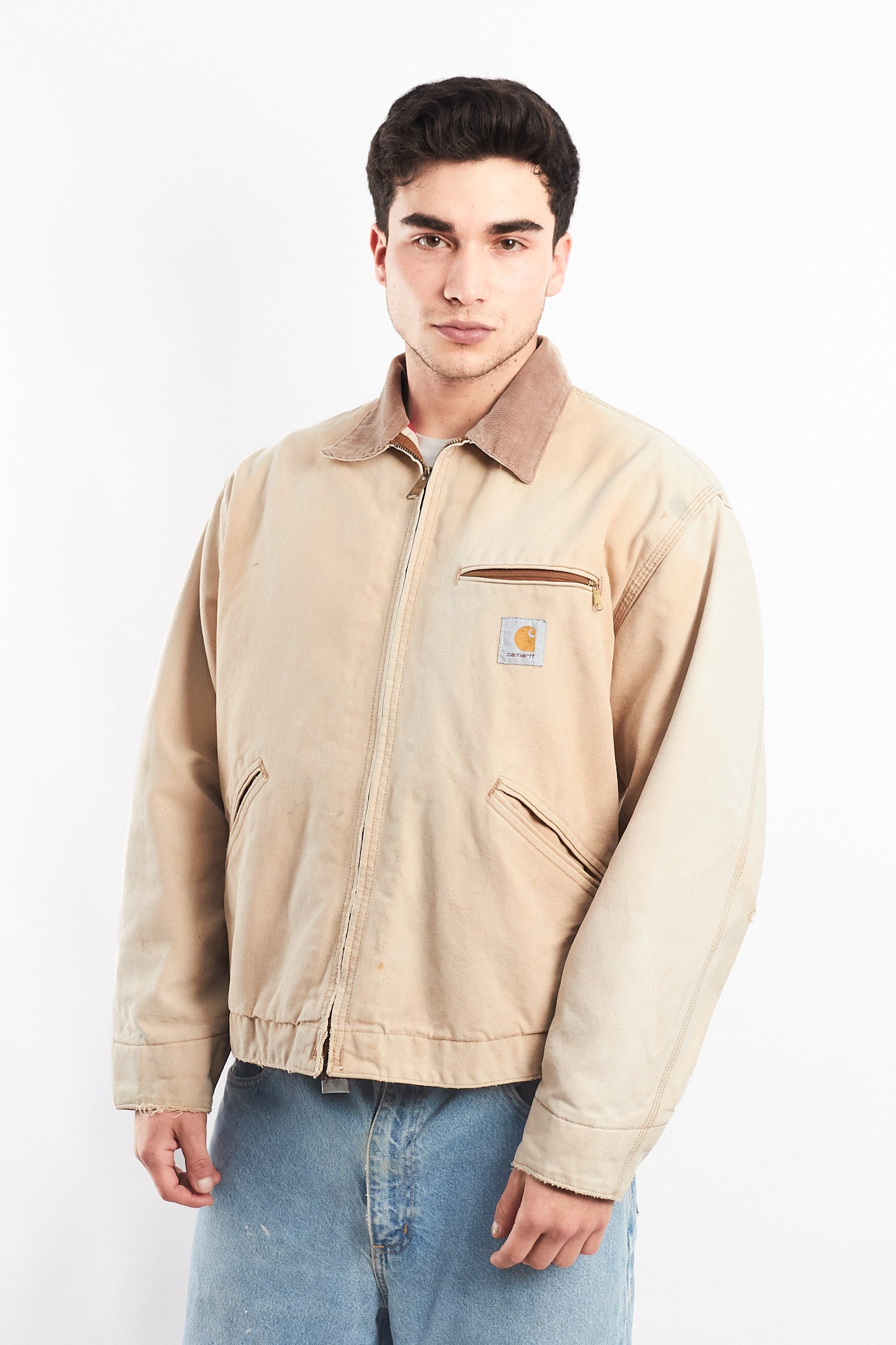 1996 Vintage Carhartt 6QLJ Red Quilted Tan Detroit Jacket (L)