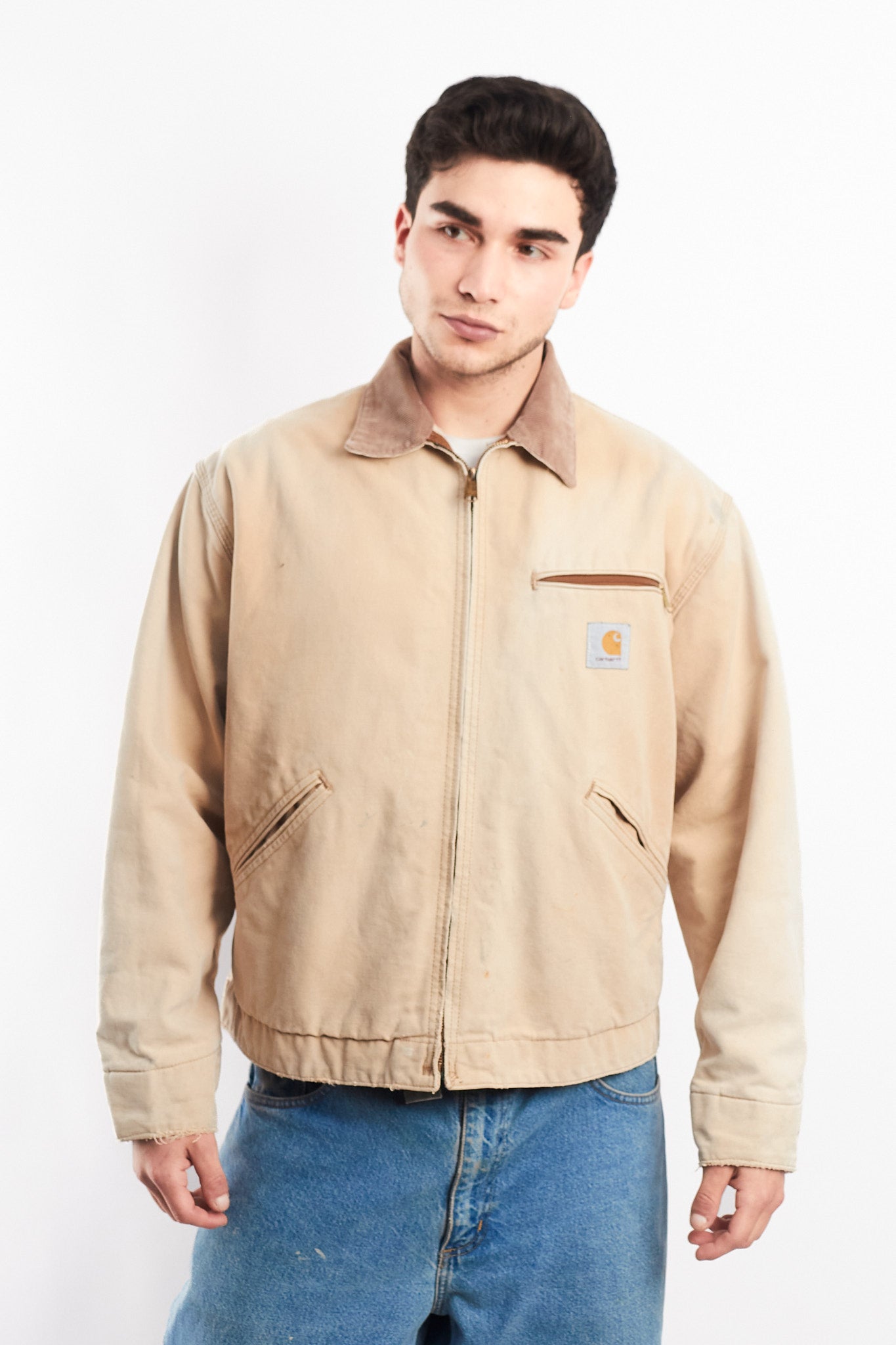 1996 Vintage Carhartt 6QLJ Red Quilted Tan Detroit Jacket (L)