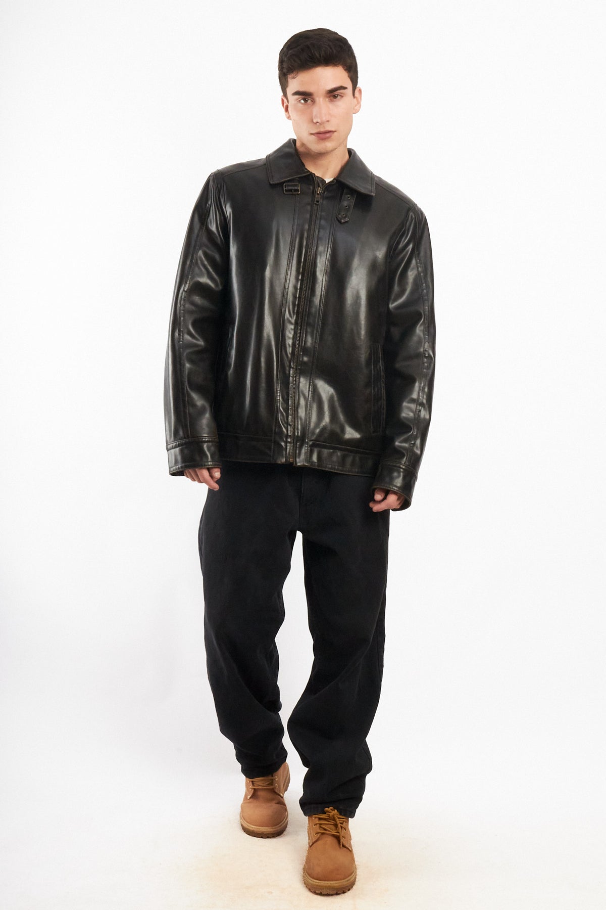 2000 Vintage Tommy Hilfiger Black Vegan Leather Distressed Harrington (L/XL)