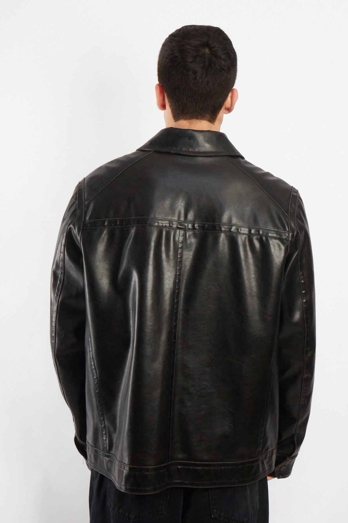 2000 Vintage Tommy Hilfiger Black Vegan Leather Distressed Harrington (L/XL)