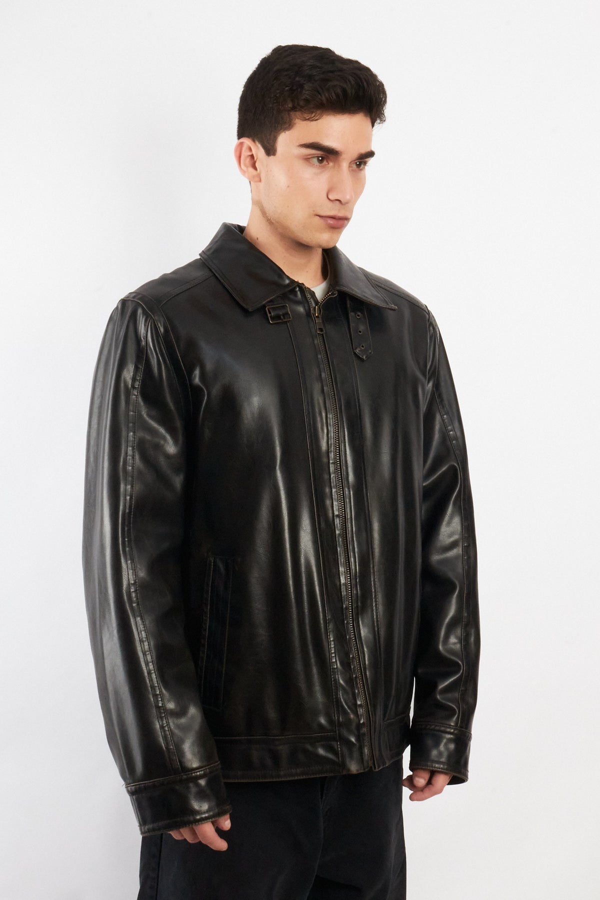 2000 Vintage Tommy Hilfiger Black Vegan Leather Distressed Harrington (L/XL)