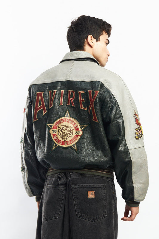 1990 Avirex Wild Bears "Asap Rocky Praise the Lord" Leather Varsity Jacket (M)