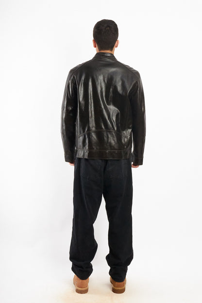 2000 Vintage Guess Brown Distressed Vegan Leather Racer Jacket (M/L)