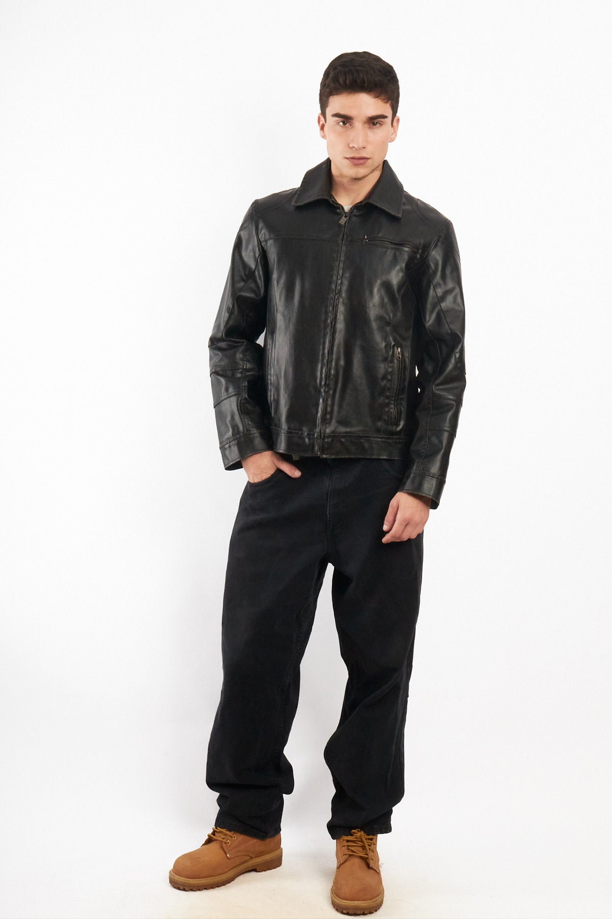2000 Vintage Guess Vegan Leather Type Harrington Jacket (M)