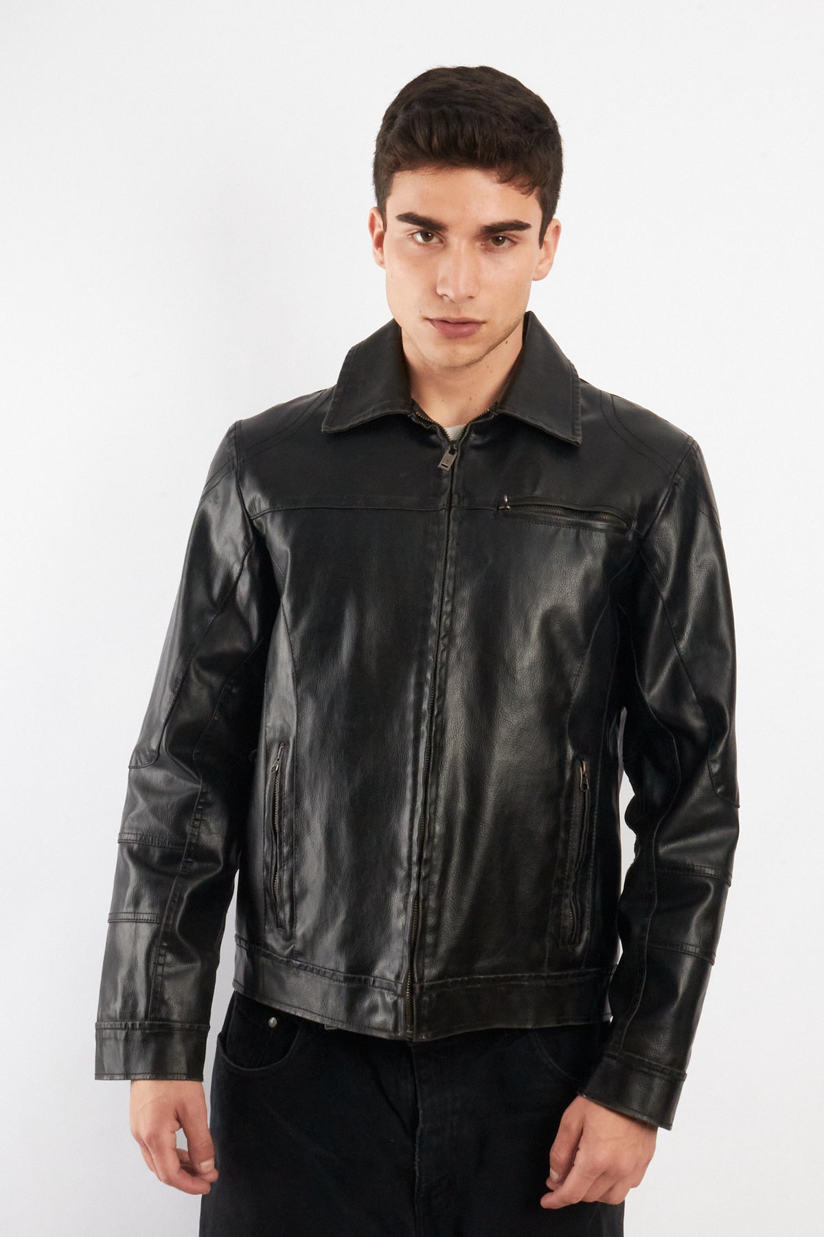 2000 Vintage Guess Vegan Leather Type Harrington Jacket (M)