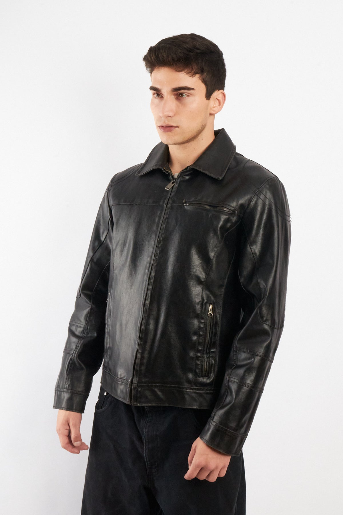 2000 Vintage Guess Vegan Leather Type Harrington Jacket (M)