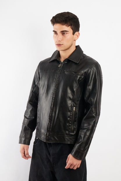 2000 Vintage Guess Vegan Leather Type Harrington Jacket (M)