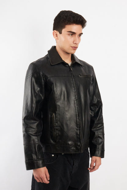 2000 Vintage Guess Vegan Leather Type Harrington Jacket (M)