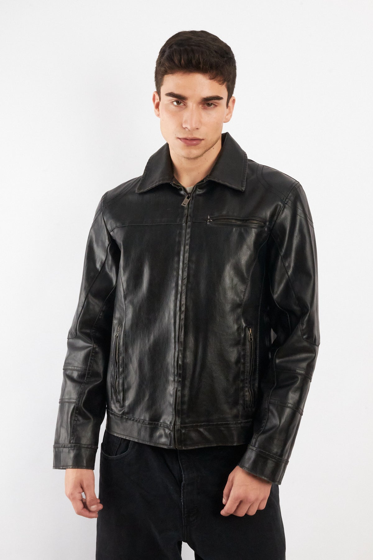 2000 Vintage Guess Vegan Leather Type Harrington Jacket (M)