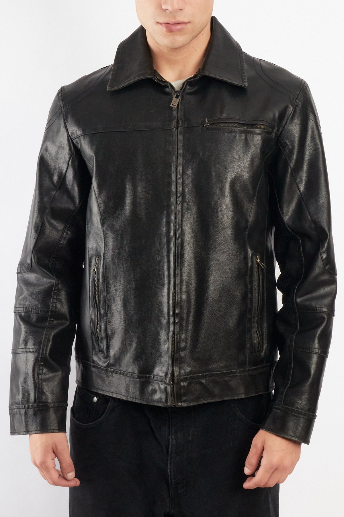 2000 Vintage Guess Vegan Leather Type Harrington Jacket (M)