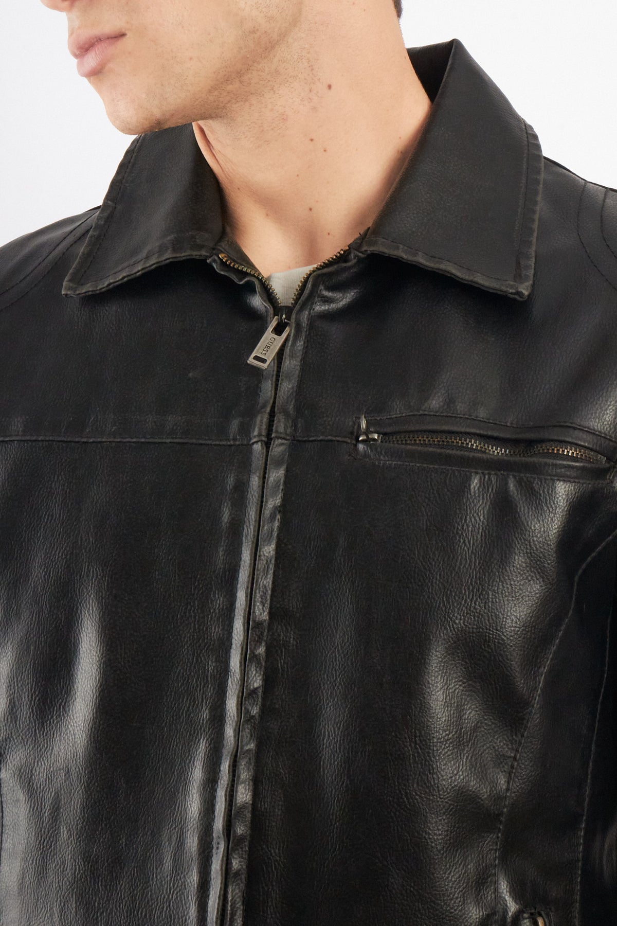 2000 Vintage Guess Vegan Leather Type Harrington Jacket (M)