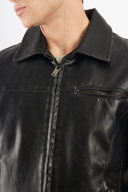 2000 Vintage Guess Vegan Leather Type Harrington Jacket (M)
