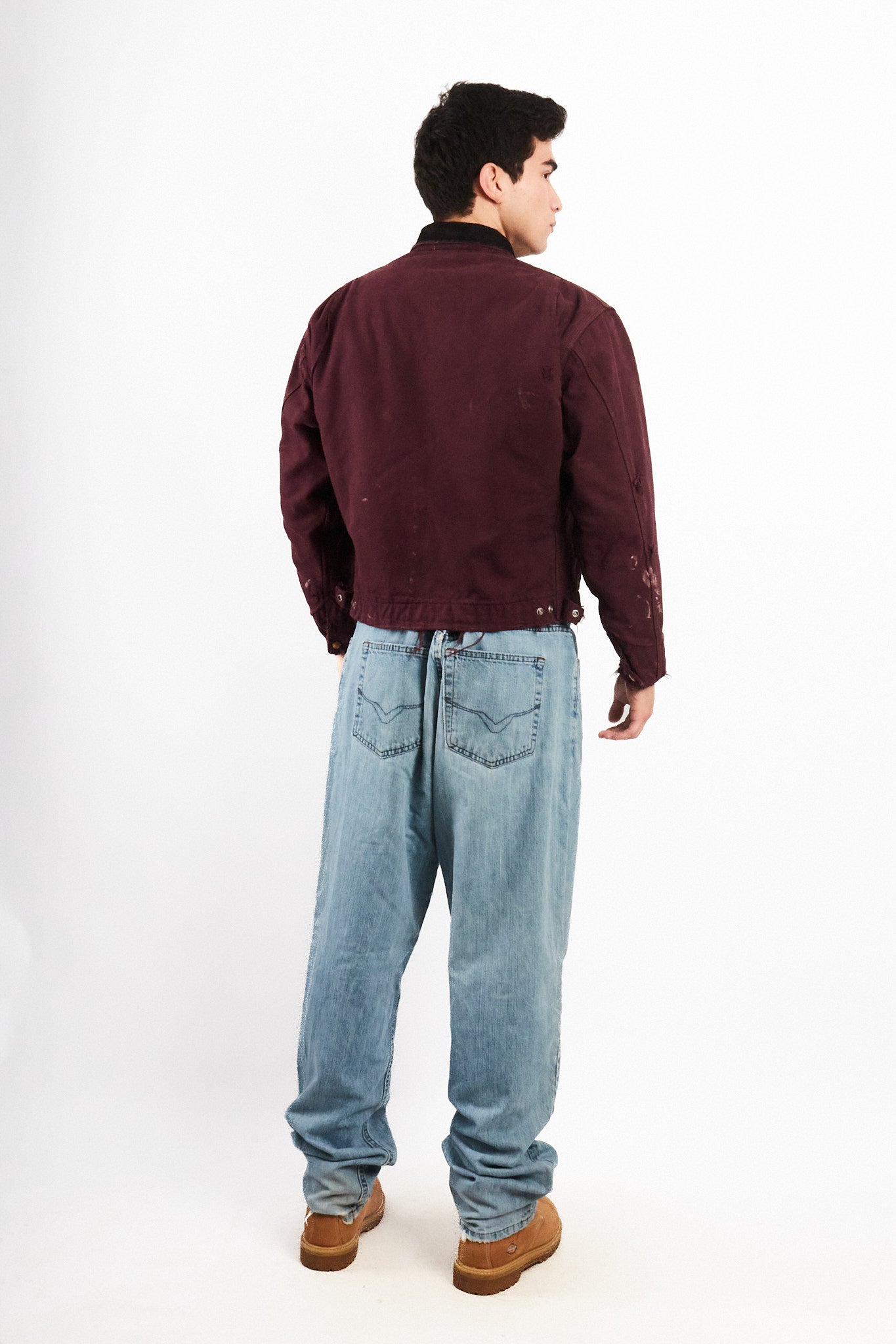 1990 Vintage Carhartt Burgundy Painted Distressed Detroit Jacket (M)