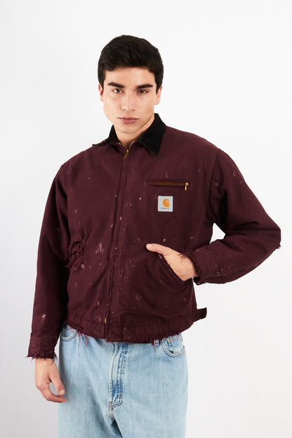 1990 Vintage Carhartt Burgundy Painted Distressed Detroit Jacket (M)