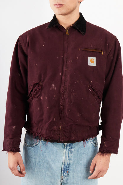 1990 Vintage Carhartt Burgundy Painted Distressed Detroit Jacket (M)