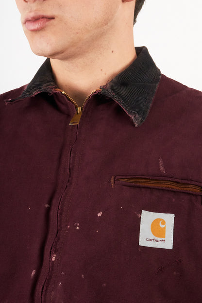 1990 Vintage Carhartt Burgundy Painted Distressed Detroit Jacket (M)