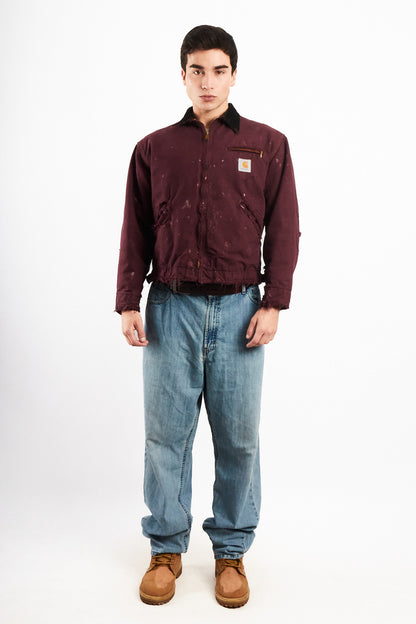1990 Vintage Carhartt Burgundy Painted Distressed Detroit Jacket (M)