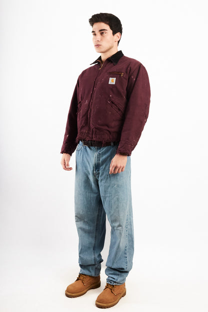 1990 Vintage Carhartt Burgundy Painted Distressed Detroit Jacket (M)