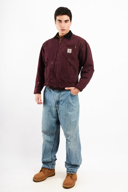 1990 Vintage Carhartt Burgundy Painted Distressed Detroit Jacket (M)