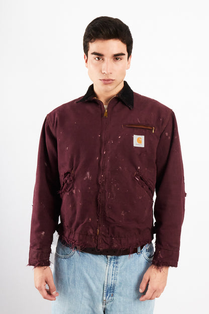 1990 Vintage Carhartt Burgundy Painted Distressed Detroit Jacket (M)