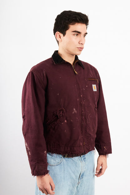 1990 Vintage Carhartt Burgundy Painted Distressed Detroit Jacket (M)