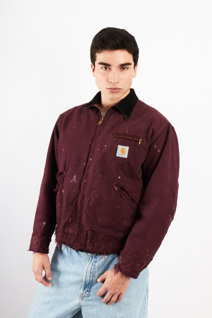 1990 Vintage Carhartt Burgundy Painted Distressed Detroit Jacket (M)