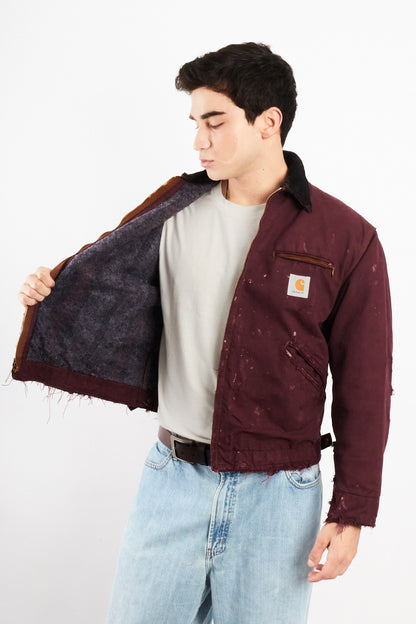 1990 Vintage Carhartt Burgundy Painted Distressed Detroit Jacket (M)