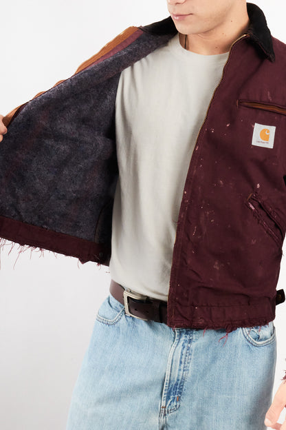 1990 Vintage Carhartt Burgundy Painted Distressed Detroit Jacket (M)