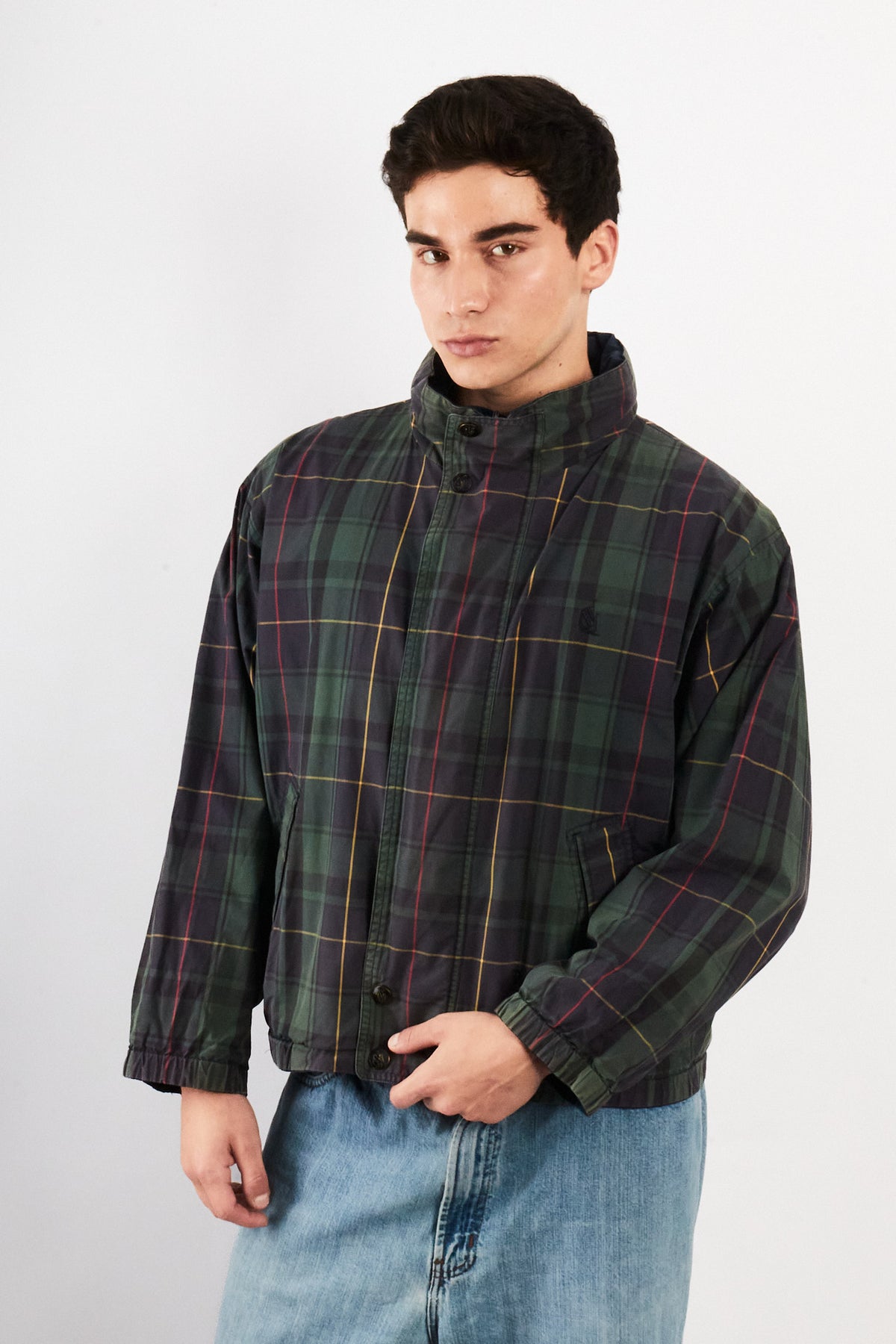 1990 Vintage Nautica Reversible Tartan / Navy Jacket (S/M)