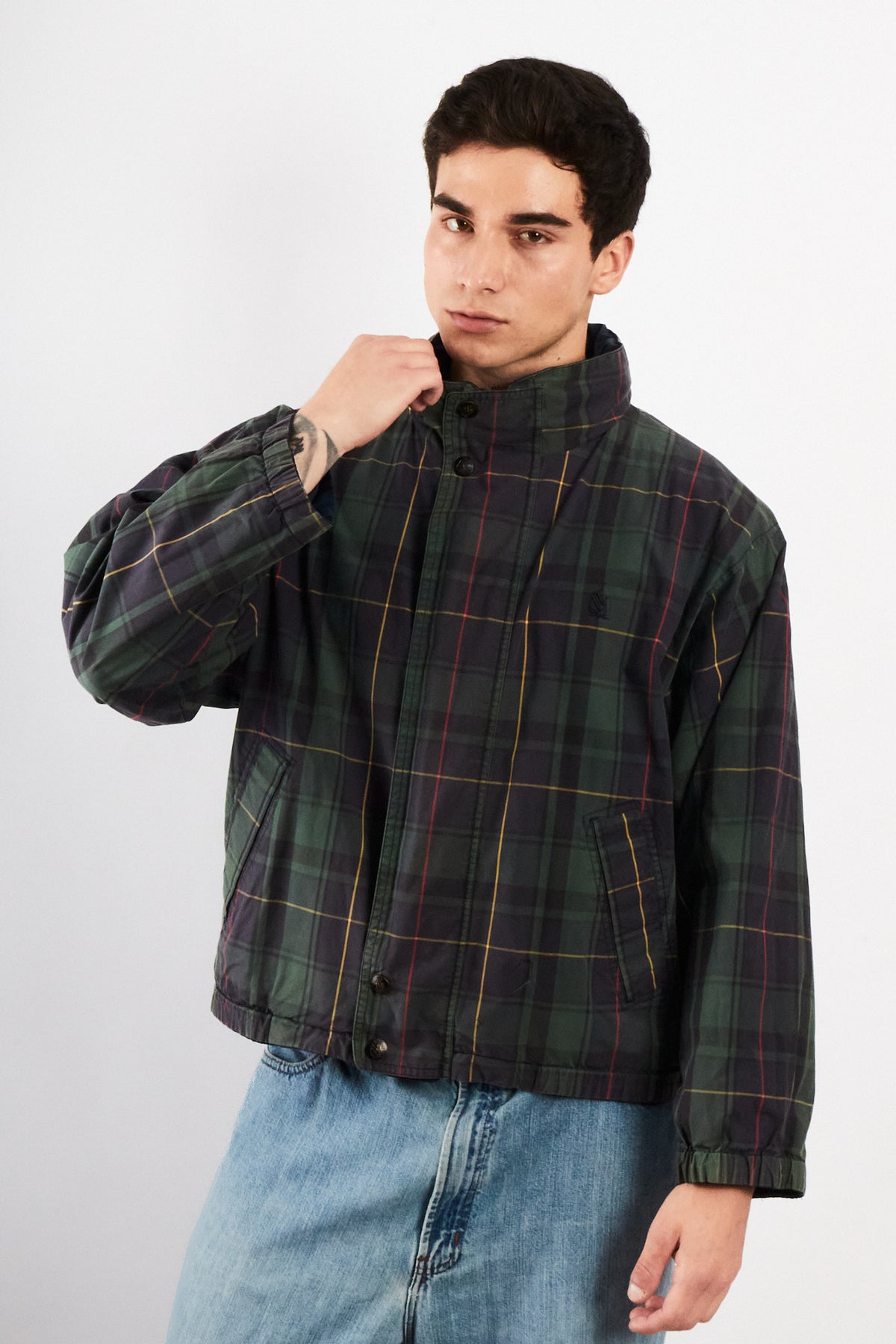 1990 Vintage Nautica Reversible Tartan / Navy Jacket (S/M)