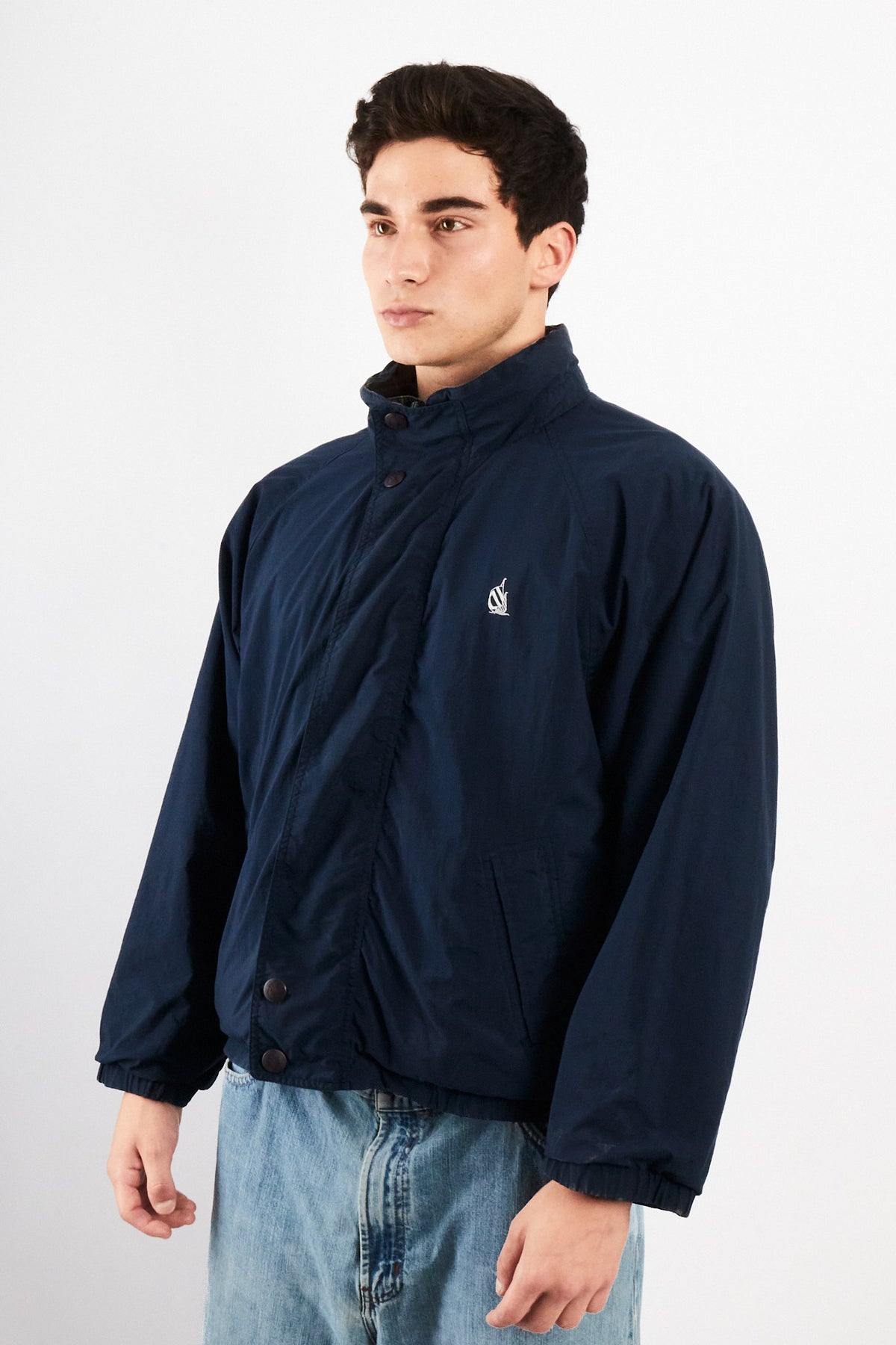 1990 Vintage Nautica Reversible Tartan / Navy Jacket (S/M)