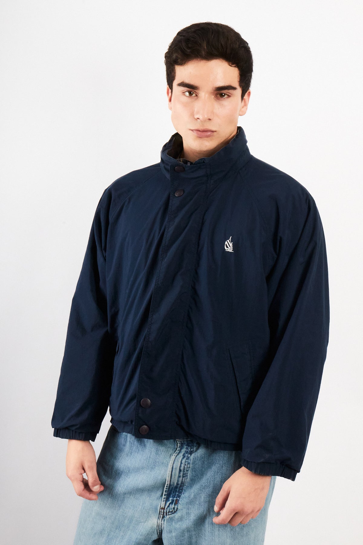 1990 Vintage Nautica Reversible Tartan / Navy Jacket (S/M)