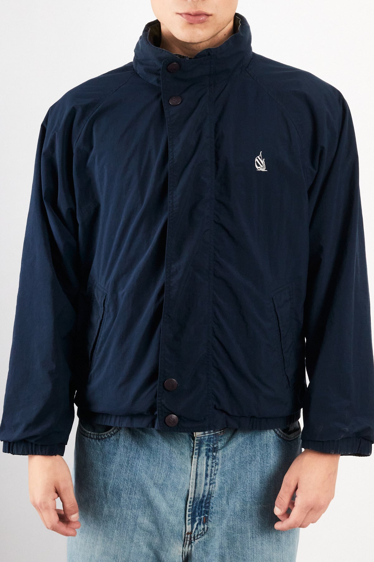 1990 Vintage Nautica Reversible Tartan / Navy Jacket (S/M)