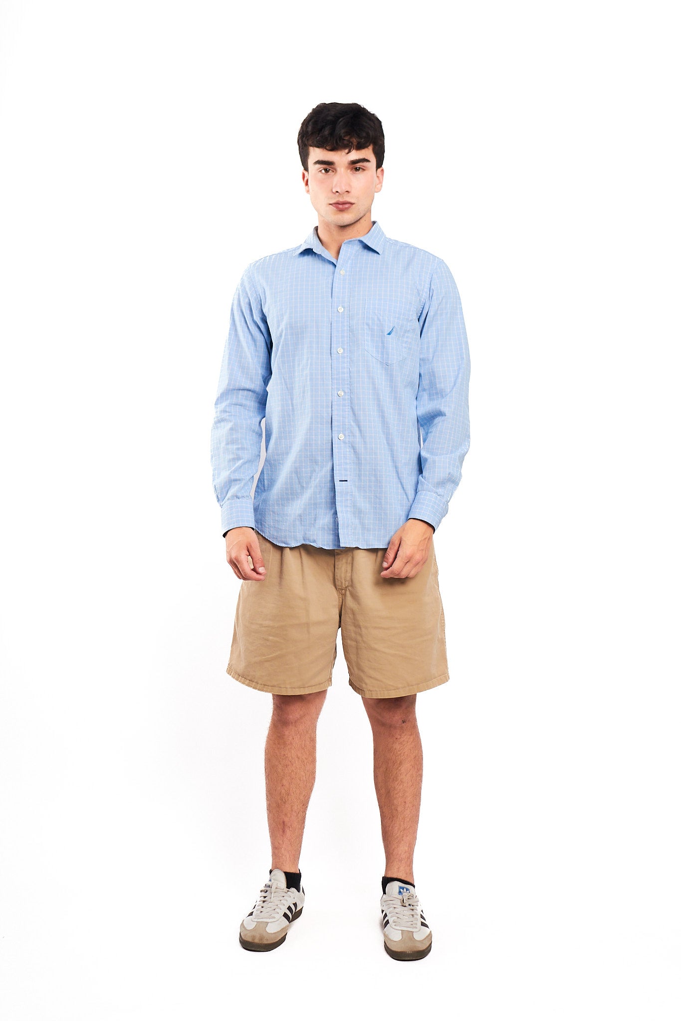 2000 Nautica Sky Blue Plaid Shirt (M/L)