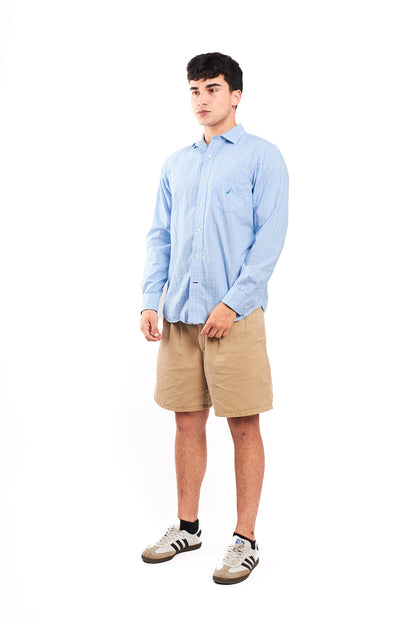 2000 Nautica Sky Blue Plaid Shirt (M/L)