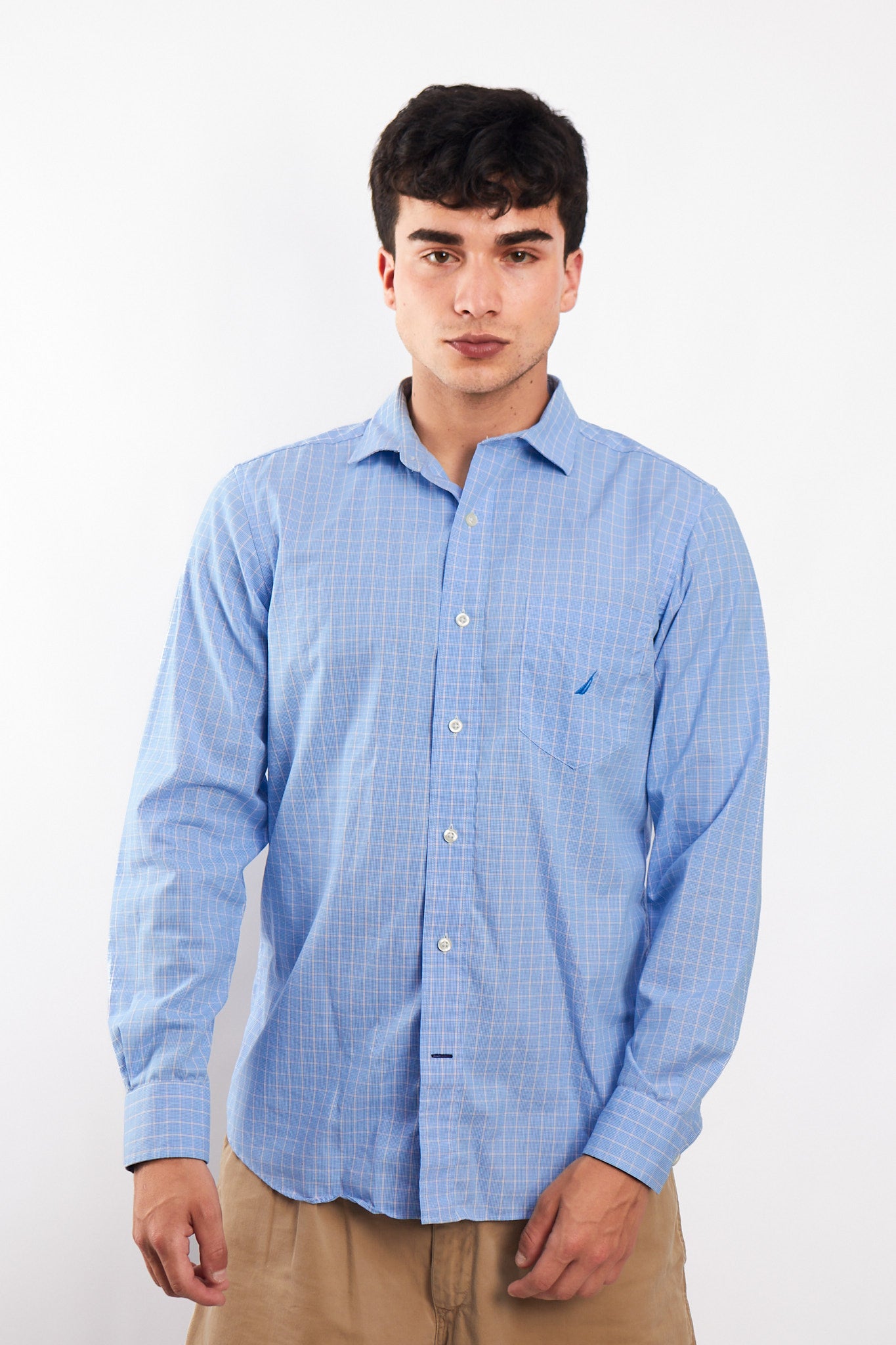 2000 Nautica Sky Blue Plaid Shirt (M/L)