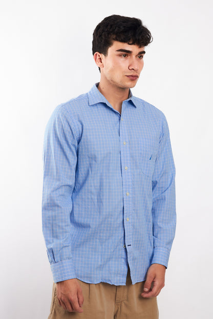 2000 Nautica Sky Blue Plaid Shirt (M/L)